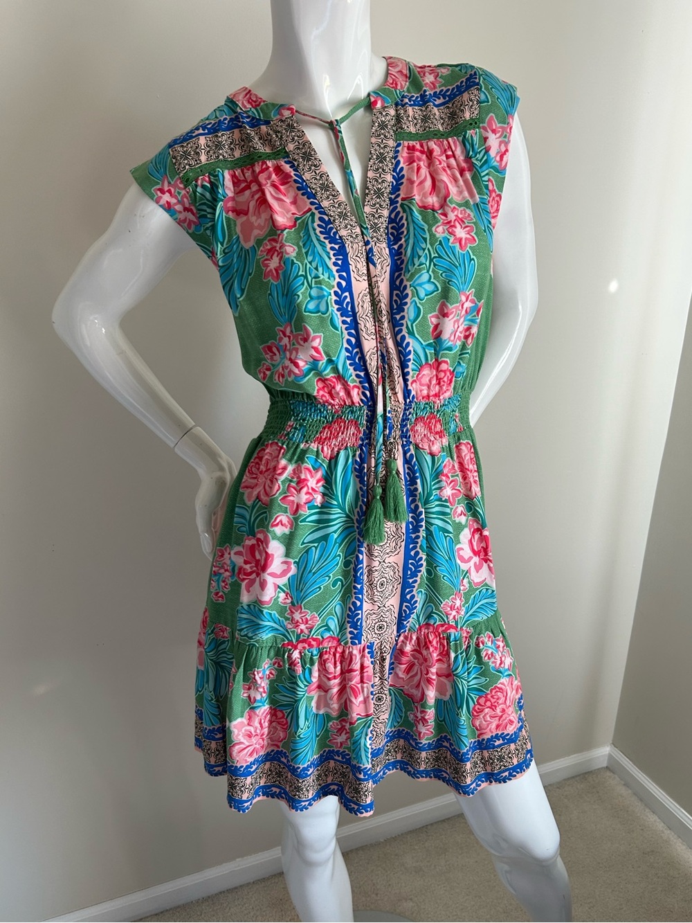 Nanette Lepore Green & Pink Floral Dress